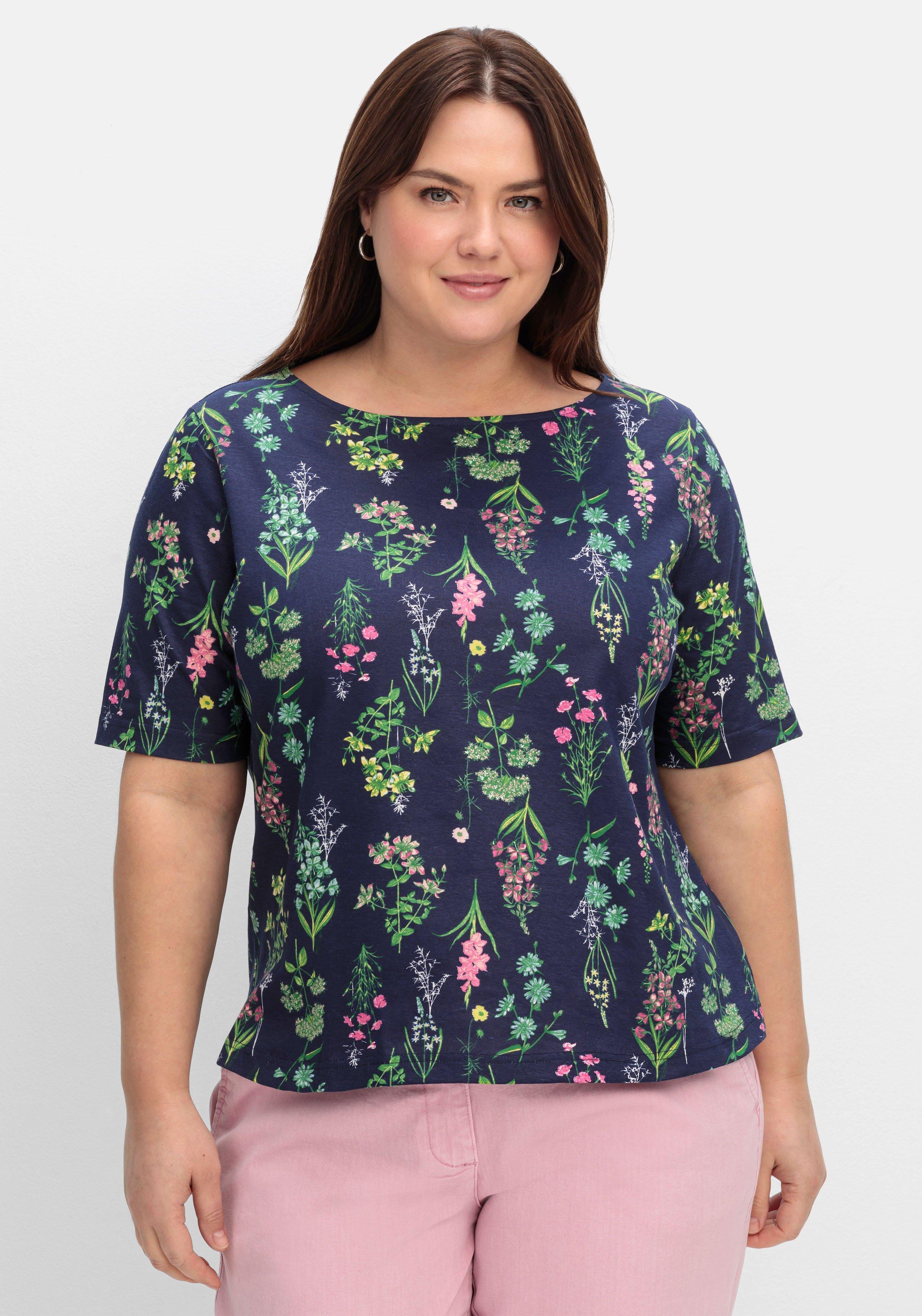 Shirt mit U-Boot-Ausschnitt und floralem Print