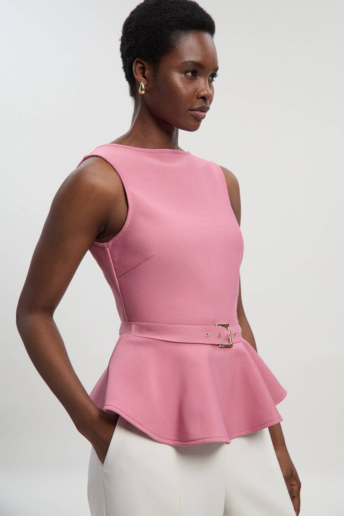 KarenMillen Haut en Maille Bandage à Basque Ceinturé Près du Corps