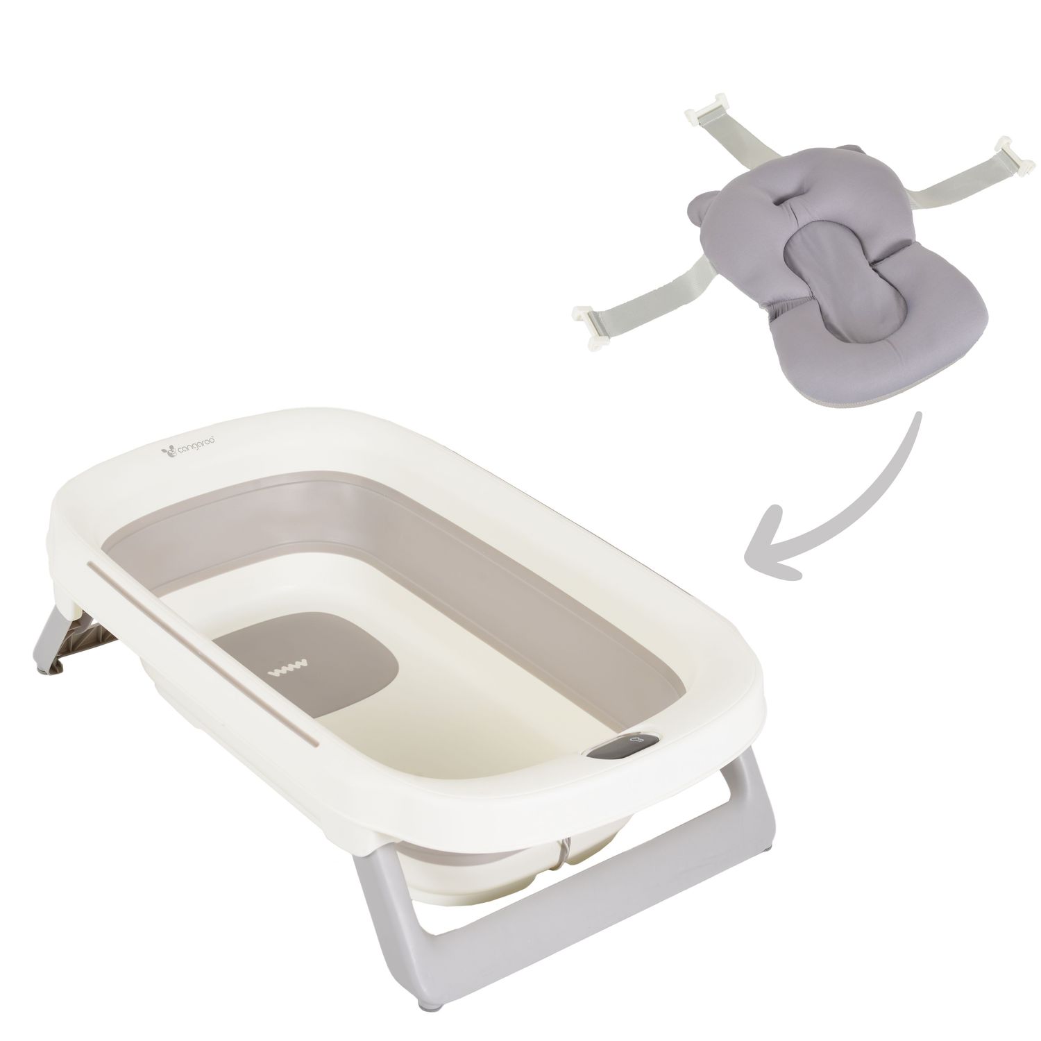 Cangaroo Babybadewanne Morea 81 cm, faltbar, eingebautes Thermometer, Badekissen grau