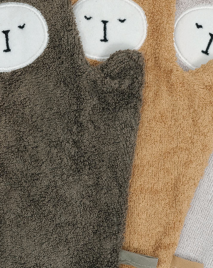 Waschlappen BATH MITTS – BEAR 3er-Set in olive
