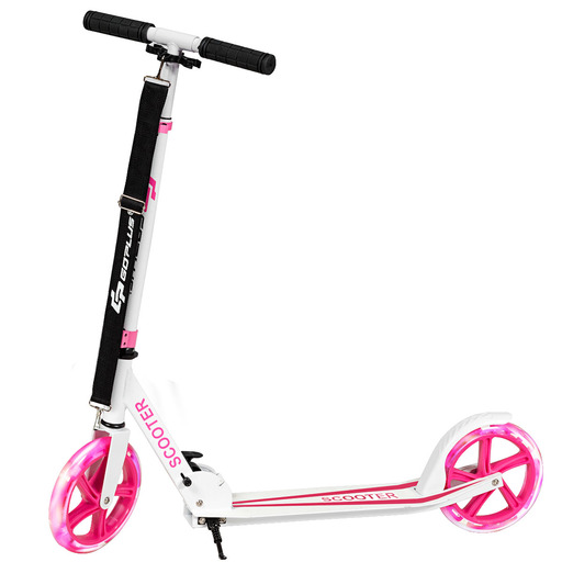 Patinete dobrável Costway com altura ajustável, capacidade de carga de até 100 kg e 2 rodas com luzes.