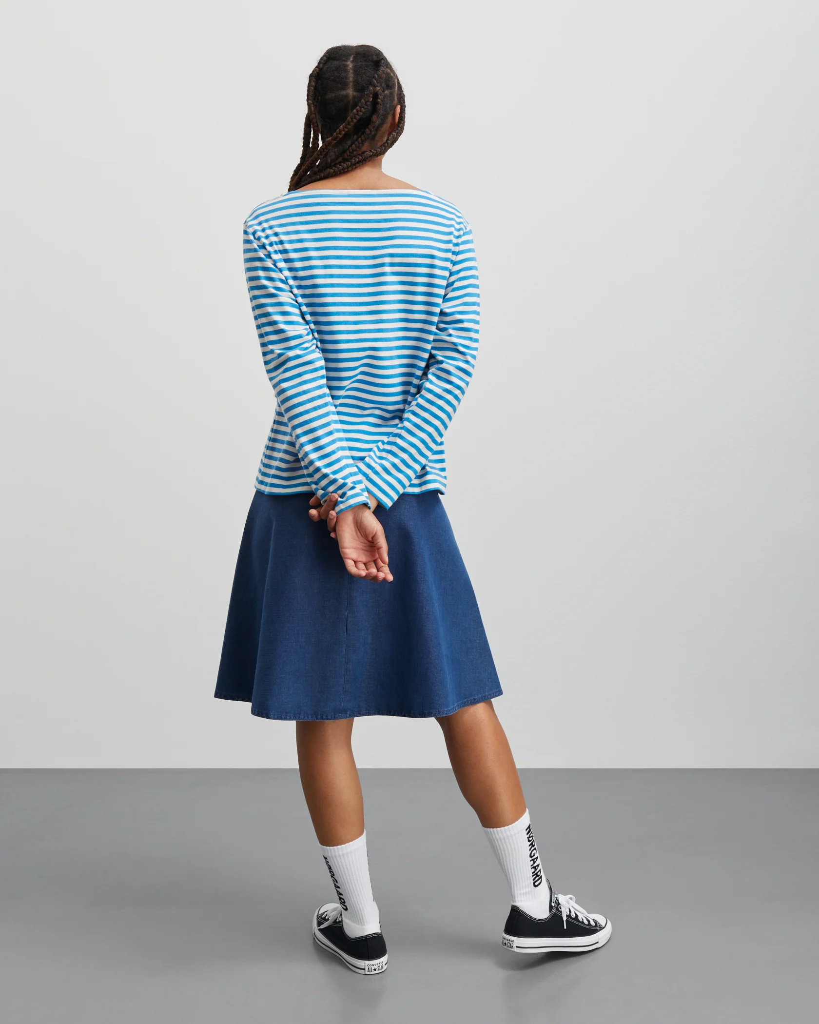 Mads Nørgaard  Soft Single Silke langærmet t-shirt - Mediterrenean Blue/Snowhite