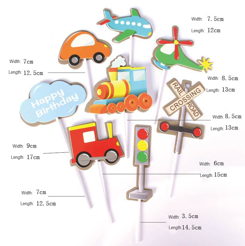 (8-tlg. Set) Kuchenstecker Kinder Tortenstecker Topper Dekoration für Torten / Kuchen - Fahrzeuge
