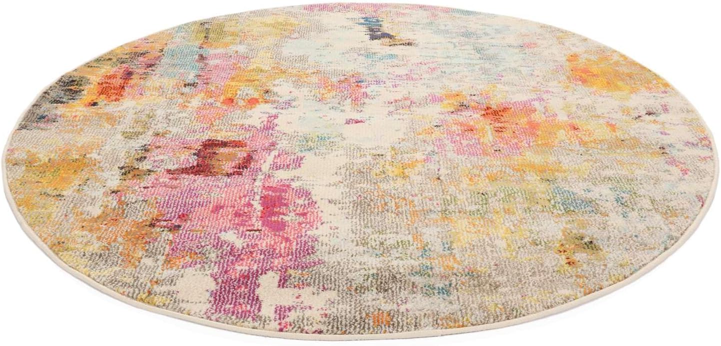 RugVista Fiona, Teppich, Moderne Teppiche, Ø 200 cm, Rund, Niedriger Stapel, Wohnzimmer, Schlafzimmer, Küche, Nur chemische Reinigung, Oeko_tex_100, Mehrfarbig