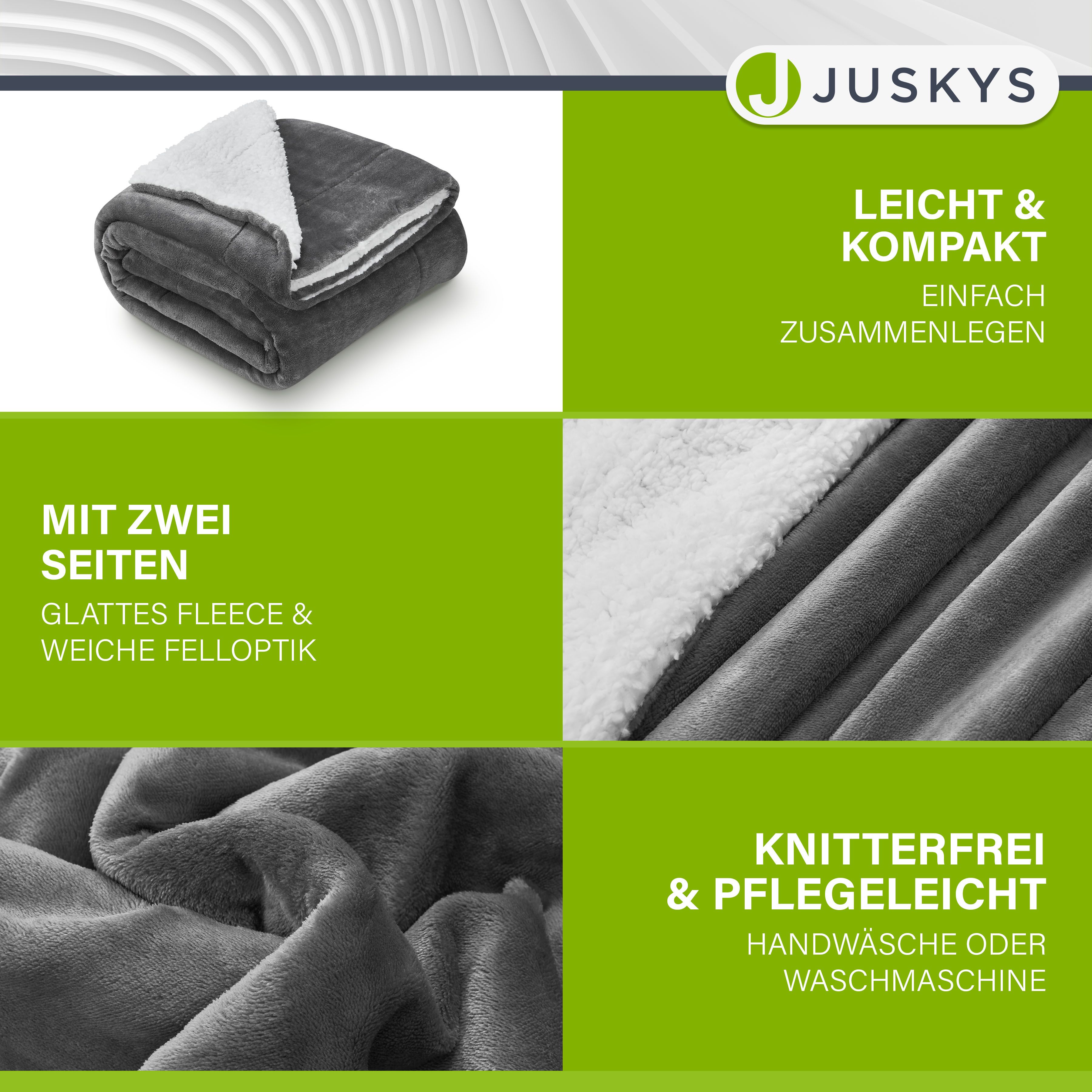 Juskys Fleecedecke 150x200 cm mit Sherpa - flauschig, waschbar - Decke für Bett & Couch - Dunkelgrau