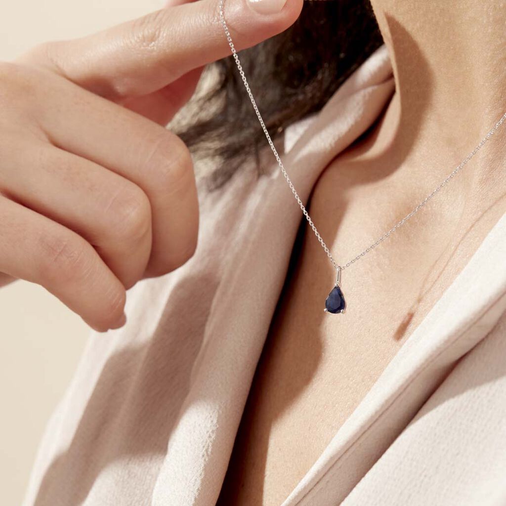 Collier Goutte Or Blanc Saphir