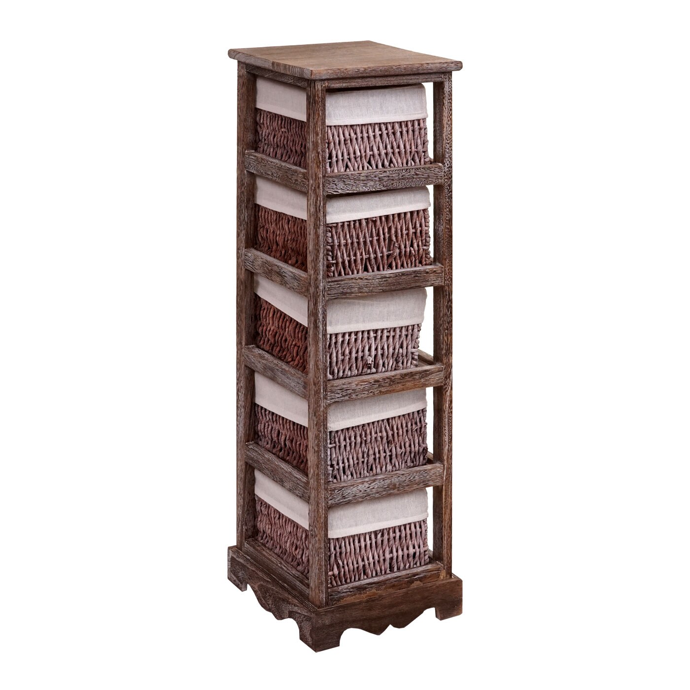 Regal Kommode mit 5 Korbschubladen 90x25x28cm, Shabby-Look, Vintage ~ braun