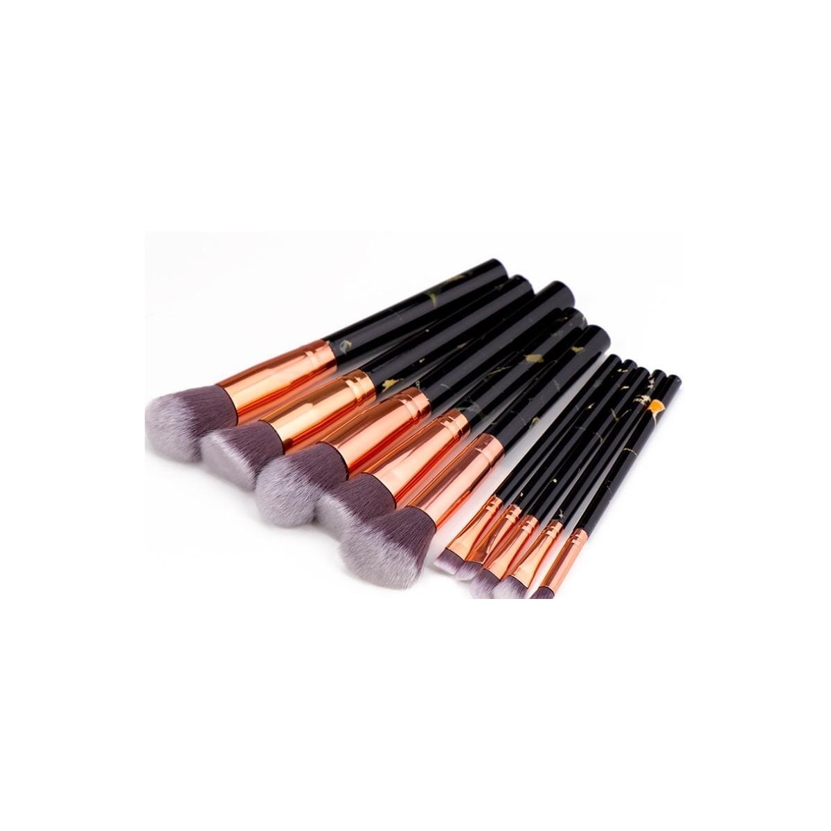 Profesjonelle, skånsomme sminkebørster 10-pakning, Marble Black