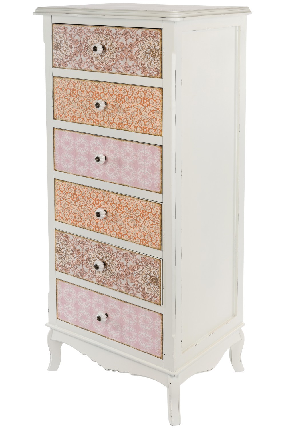 Kommode Paisley - shabby chic - weiß-bunt - mit 6 Schubladen