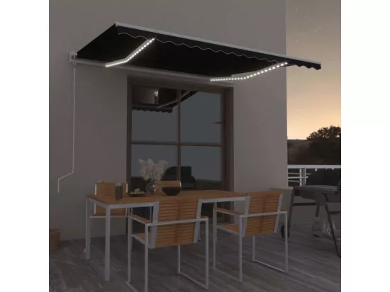Auvent automatique capteur de vent et LED 400x350 cm Anthracite