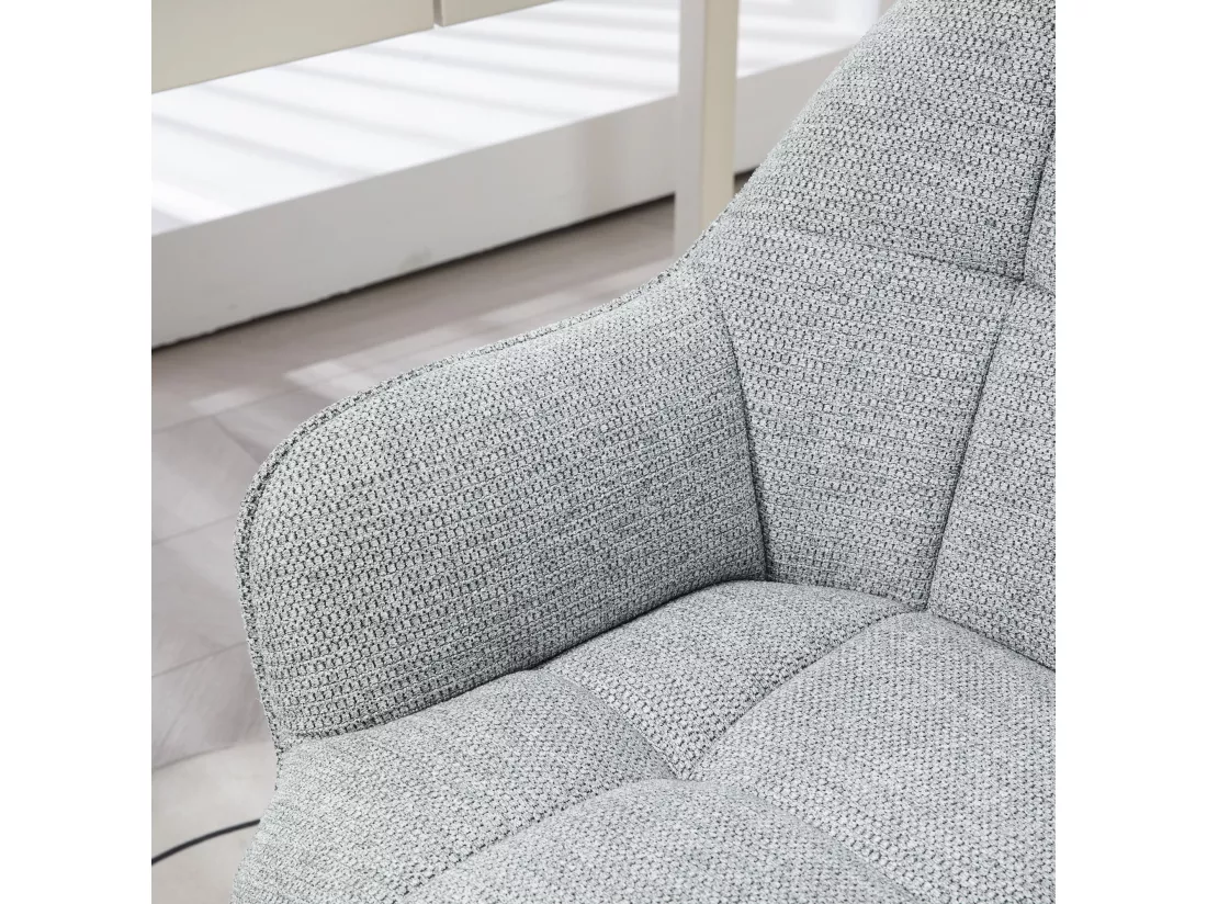 Chaise de bureau design Chesterfield dossier assise effet capitonnée hauteur réglable pivotante métal noir tissu gris