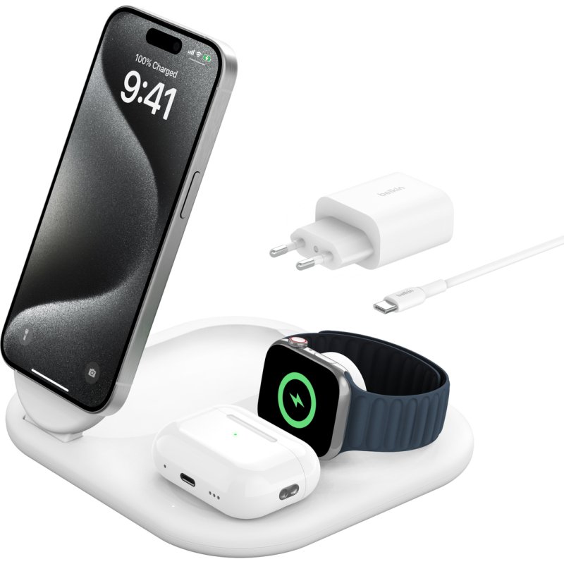Belkin BoostCharge Casques, Smartphone, Smartwatch Blanc USB Recharge sans fil Charge rapide Intérieure
