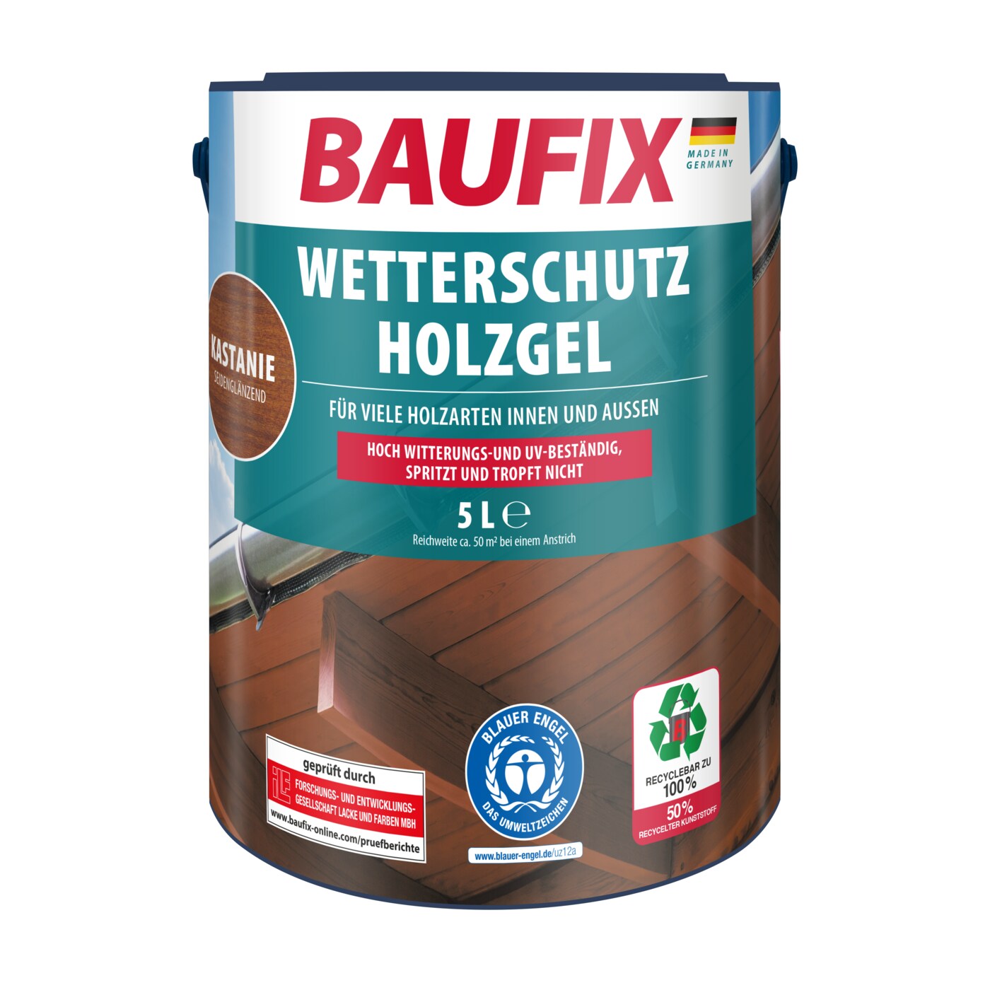 BAUFIX Wetterschutz-Holzgel kastanie seidenglänzend, 5 Liter, Holzlasur