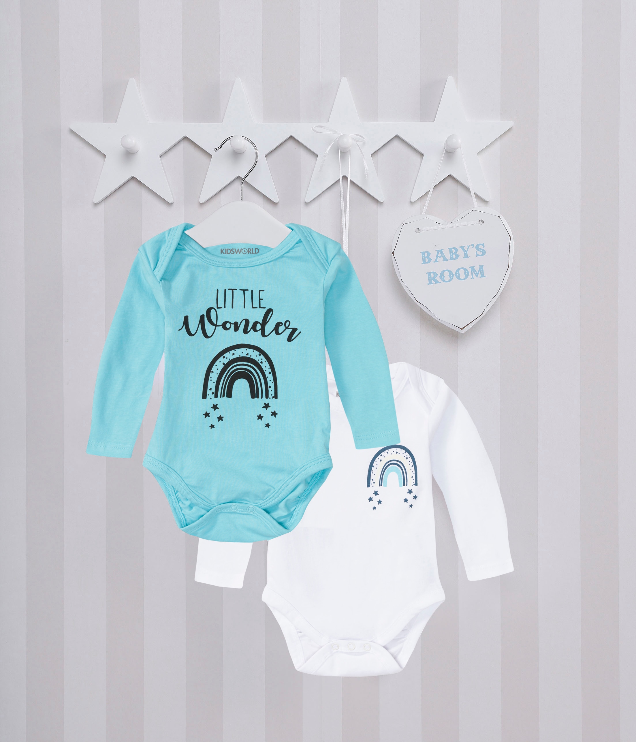 KIDSWORLD Langarmbody »2er Pack Baby-Bodies, Little Wonder«, 2 Stk. aus Bio-Baumwolle