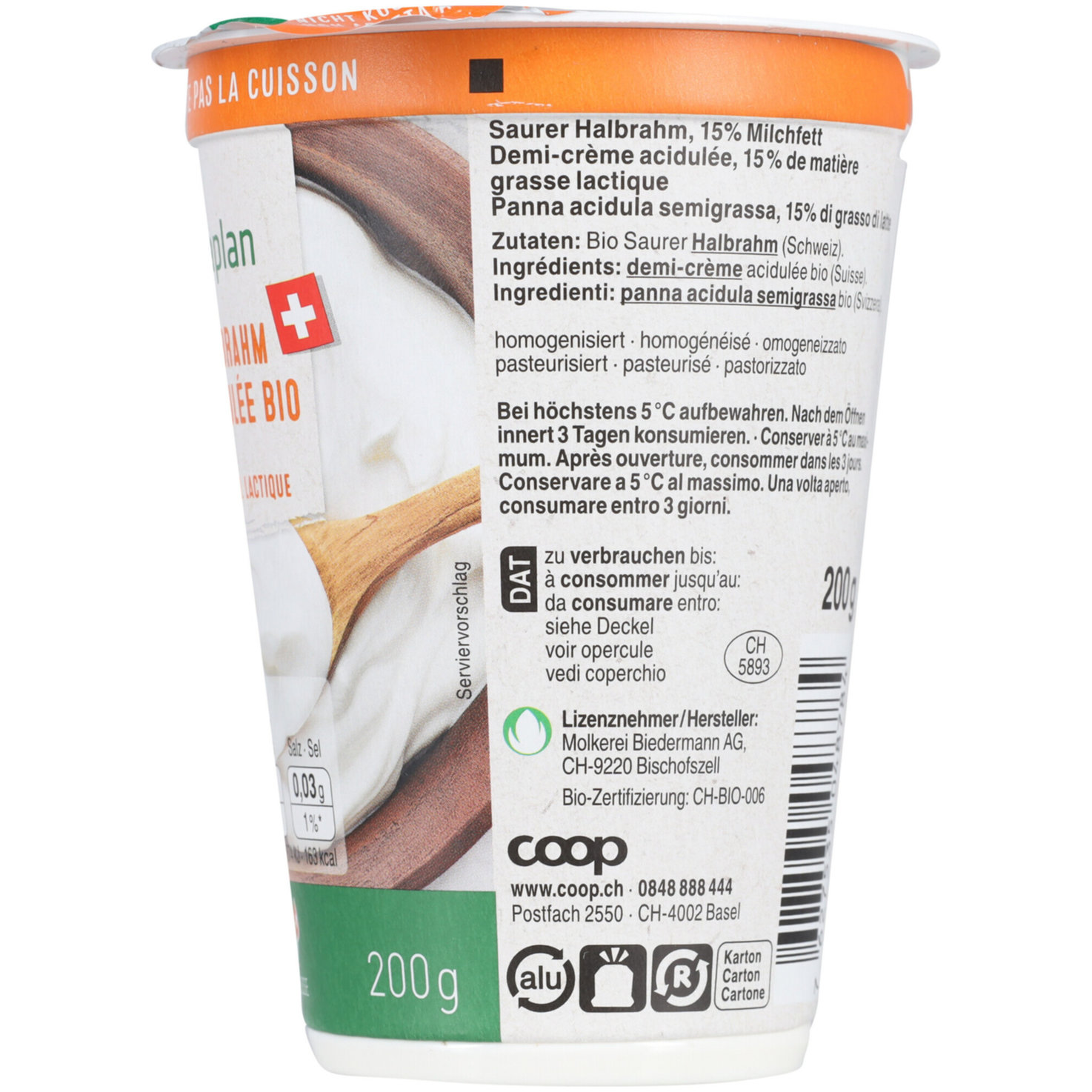 Naturaplan Bio Saurer Halbrahm 15% -