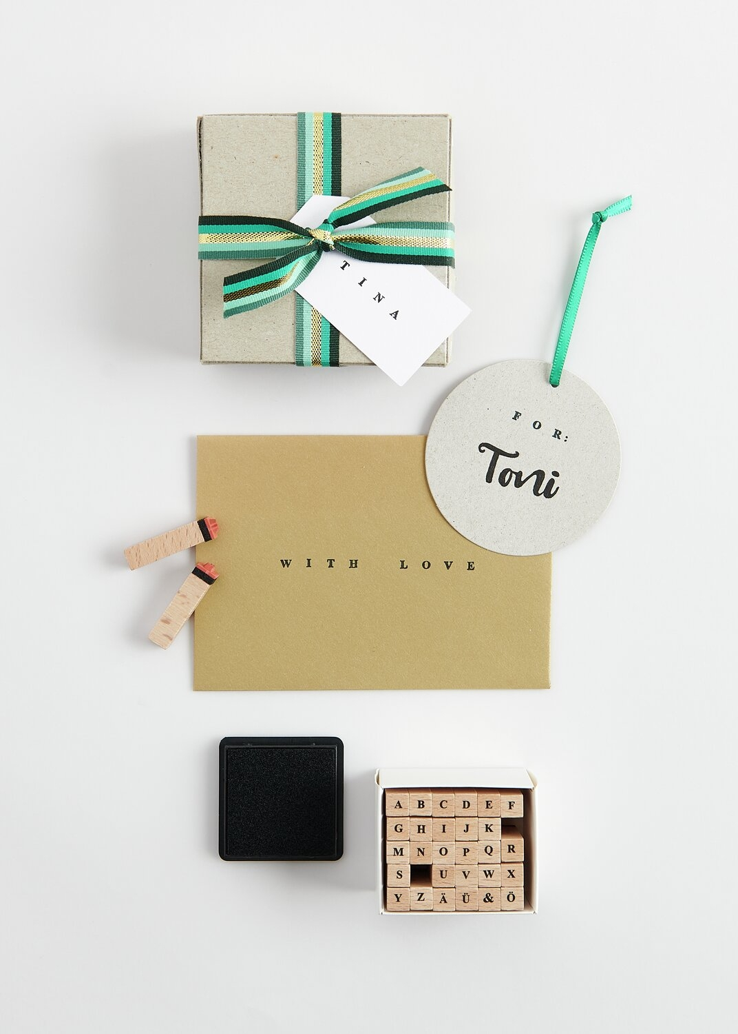 (31-tlg. Set) Holz Stempel Kit DIY Karten / Brief Deko Stempel inkl. Stempelkissen (302363) - Buchstaben A-Z