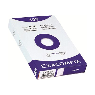 Exacompta - Pack de 100 Fiches Bristol - 12,5 x 20 cm - unies - non perforées - blanc