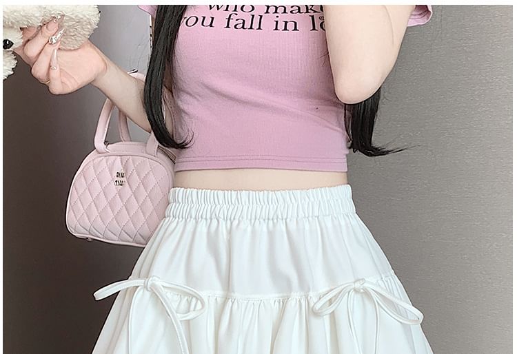 Yohana - Mini A-lijn rok met elastische taille en strik en bubbelzoom