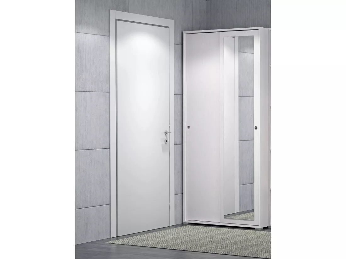 Armoire Dmontic, Armoire avec 2 portes coulissantes et miroir, Armoire avec tringle à vêtements et étagères, 100% Made in Italy, 90x45h195 cm, Blanc