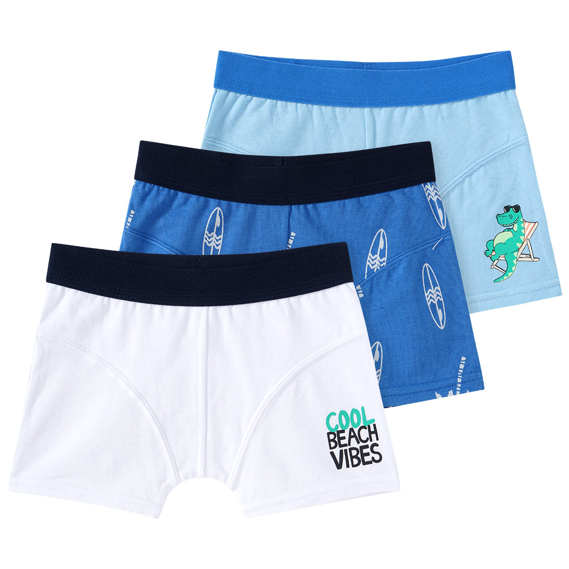 Famy 3 Jungen Boxer in verschiedenen Dessins hellblau / blau / weiss
