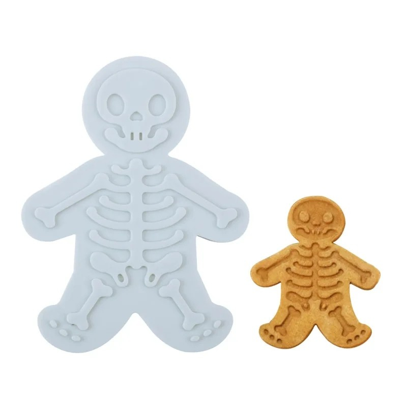 (14x11cm) 2in1 Halloween Ausstechform Grusel Keksausstecher mit Stempel - Skelett