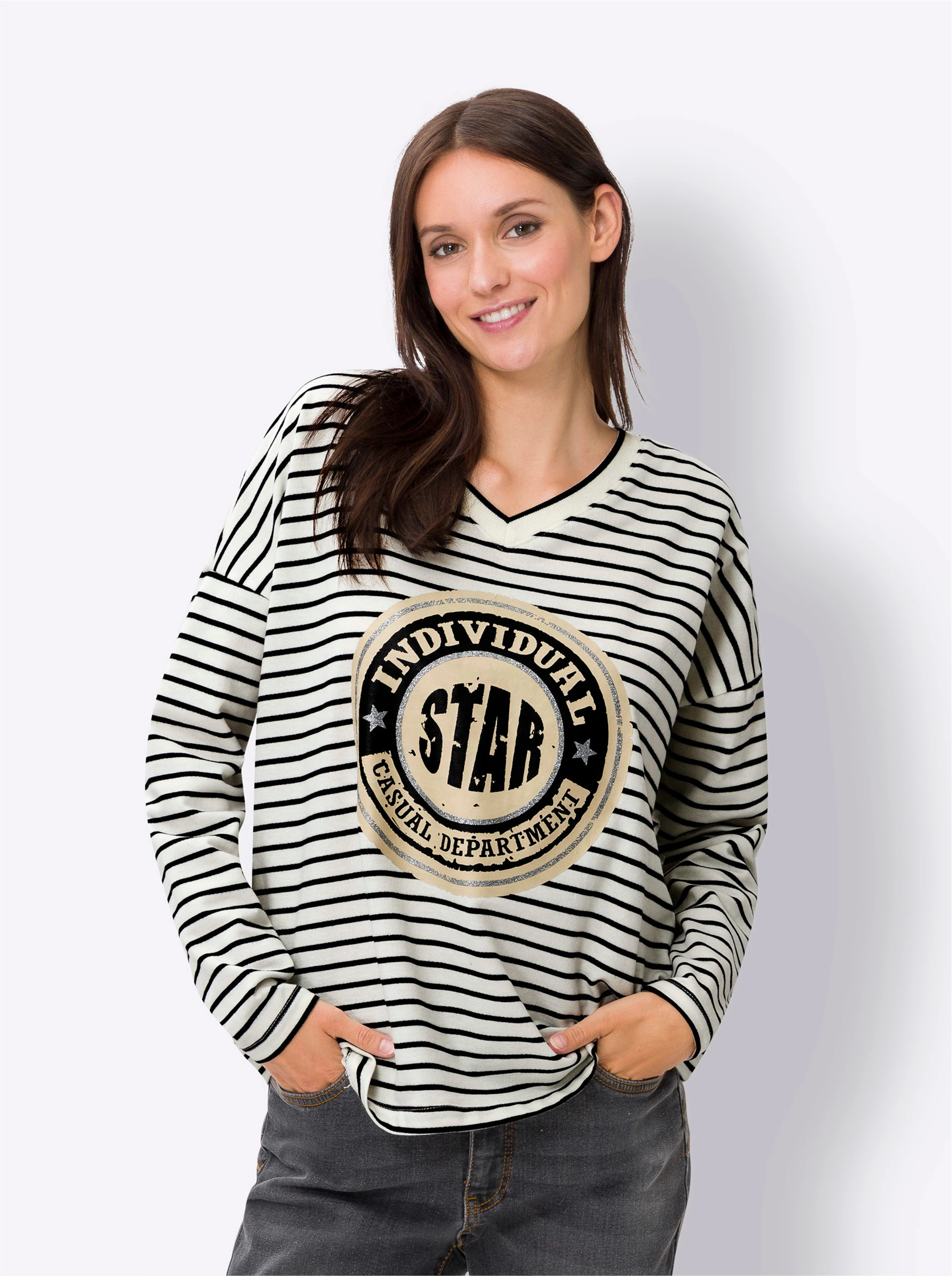 heine Ringelshirt in champagner-schwarz-geringelt