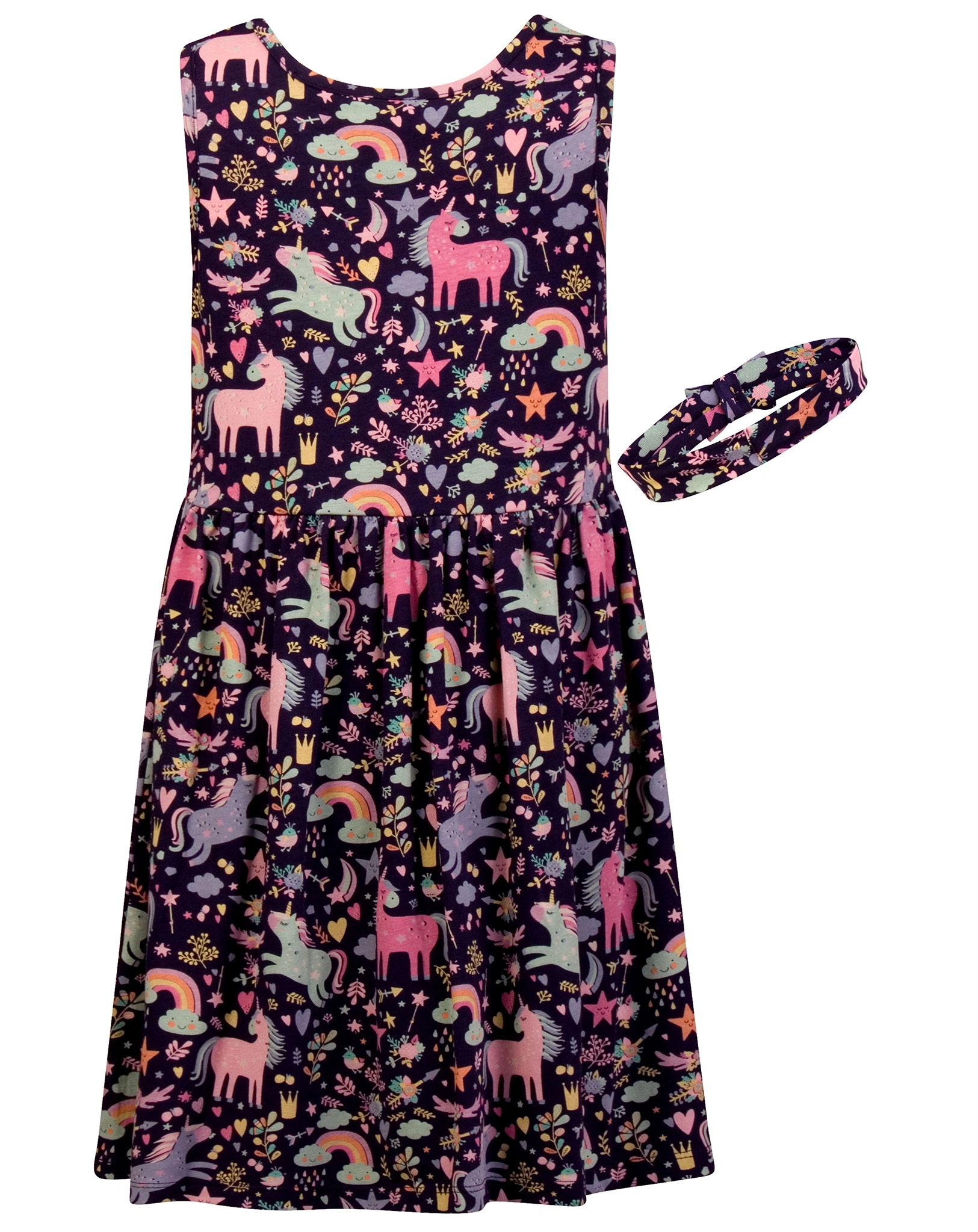 Kleid HAPPY UNICORN ärmellos mit Haarband in navy