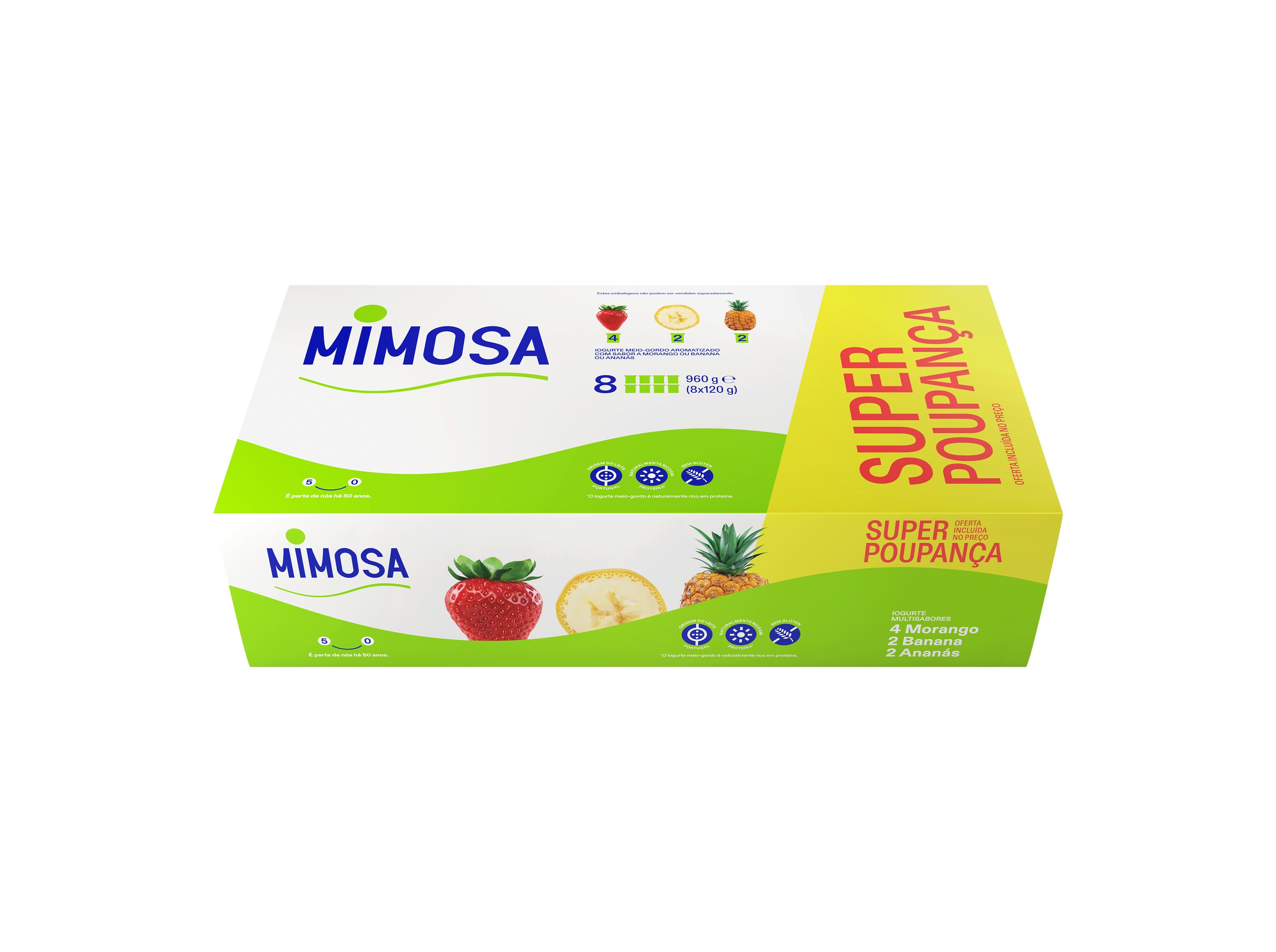 IOGURTE MIMOSA AROMA MORANGO ANANÁS BANANA 8X120G