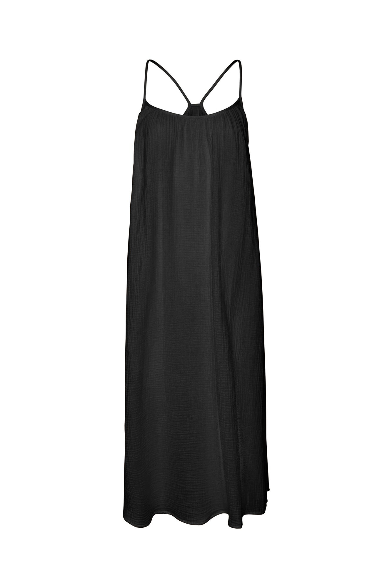 Vestido de algodão com suspensórios - Preto