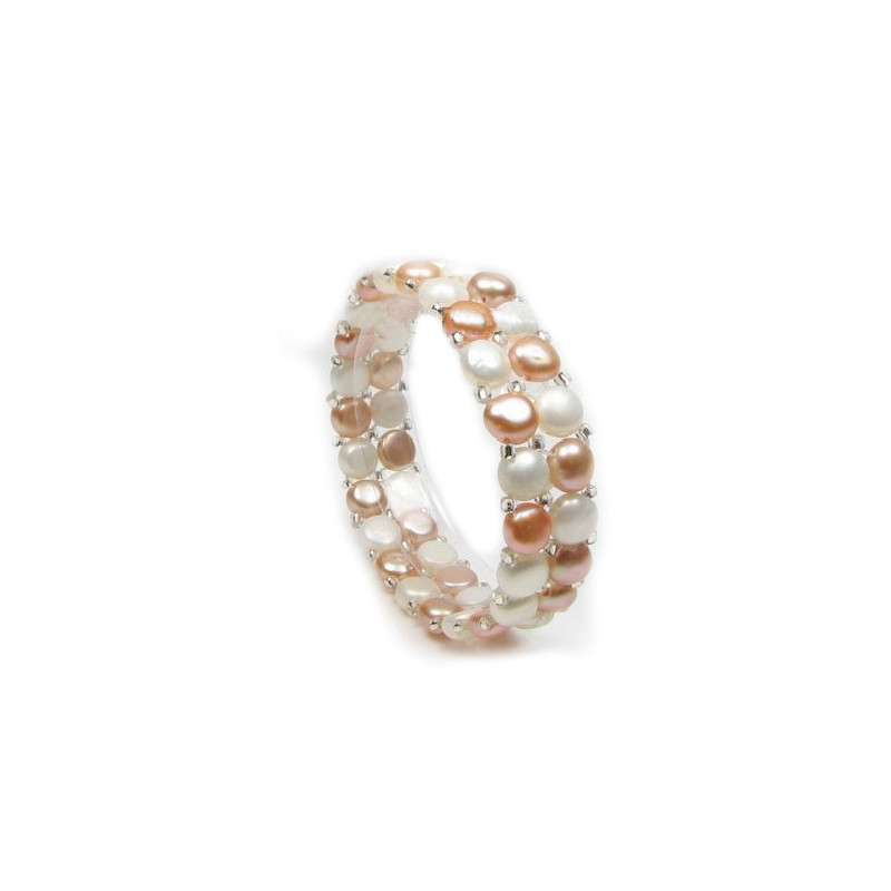 Bracelet Femme Stretch 2 rangs Perles de culture d'eau douce blanches et roses