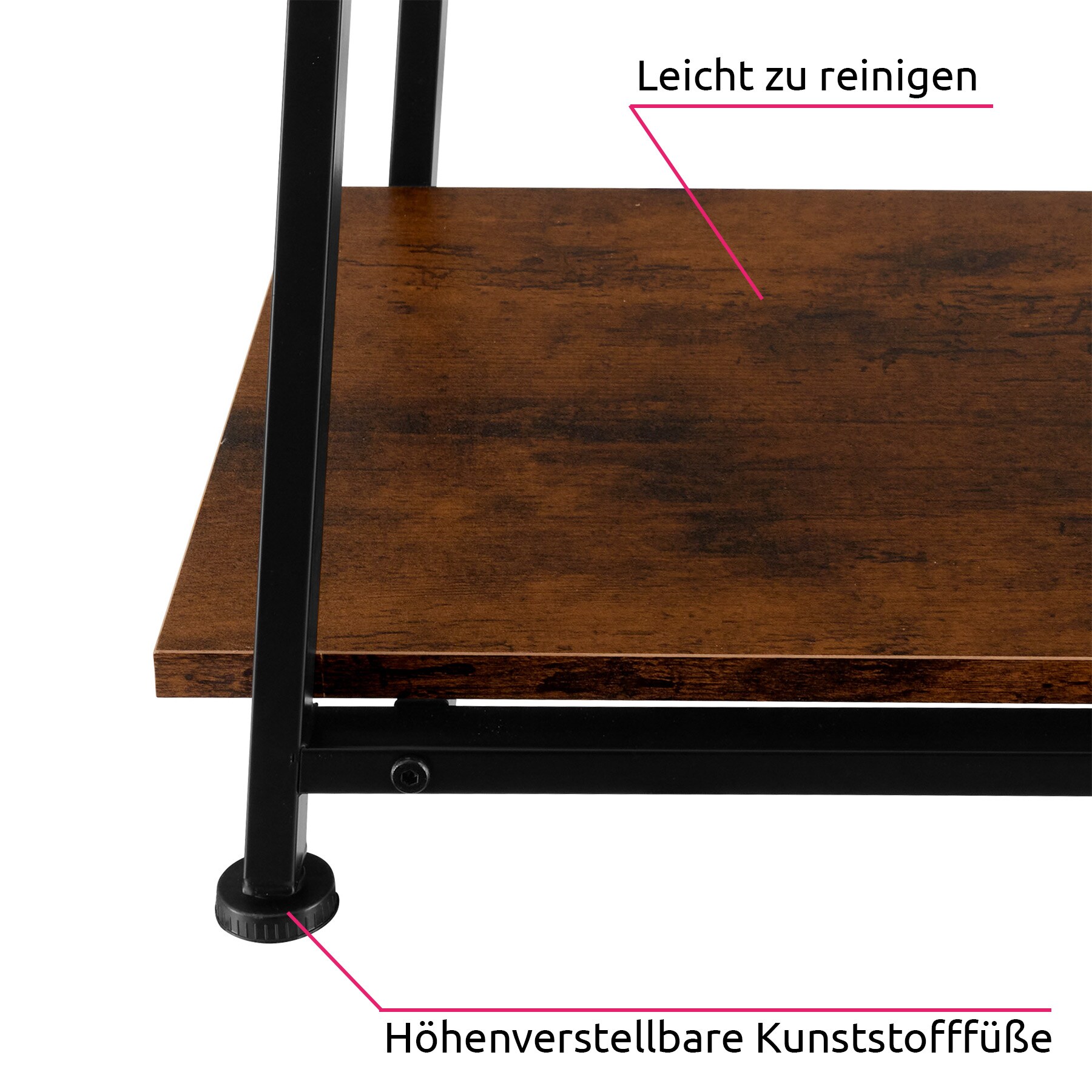 tectake® Schreibtisch, Industrial Style, trapezförmiges Gestell, Seitenregal mit 2 Ablagefächern, 120 x 50 x 73,5 cm