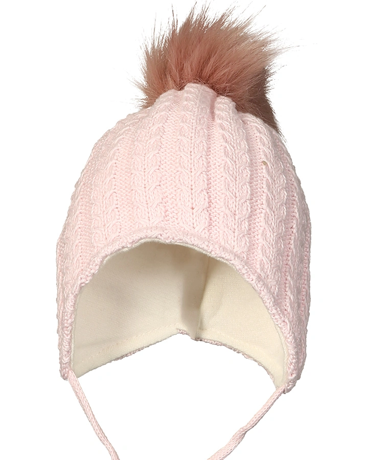 Strick-Mütze WINTER mit Kunstfellbesatz in rosa