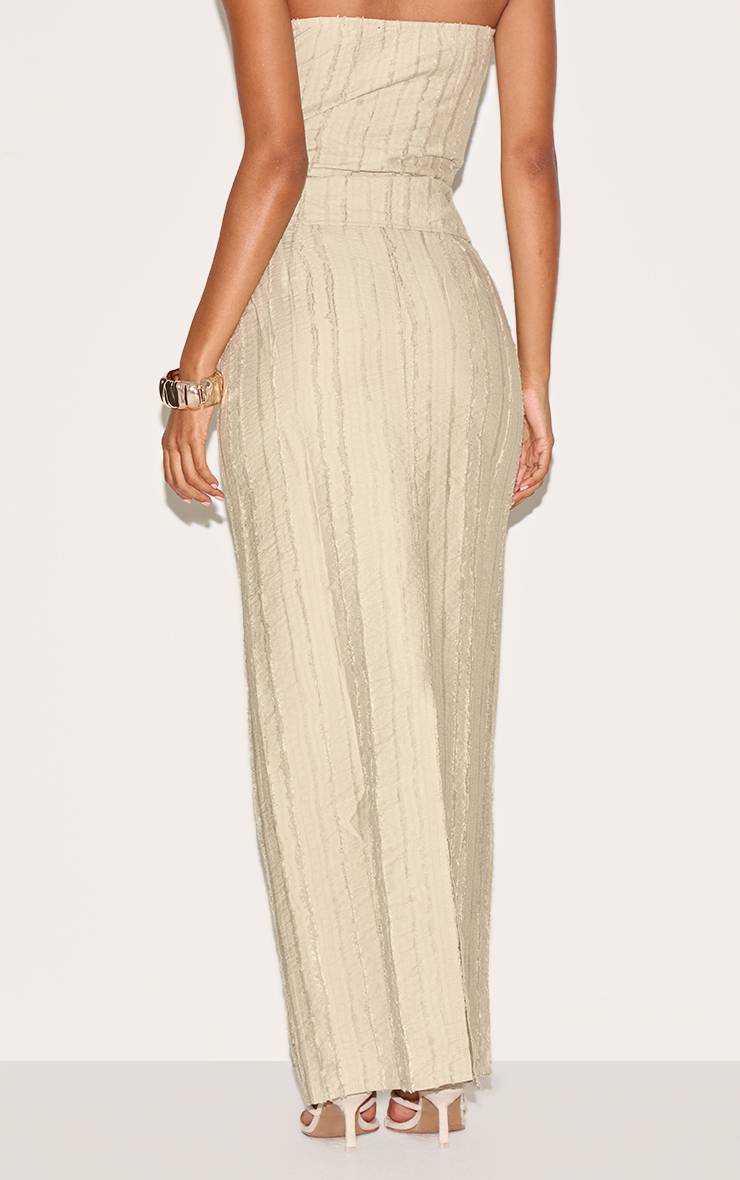 Sage Khaki Jupe Longue Mi-haute Texturée À Bords Effilochés