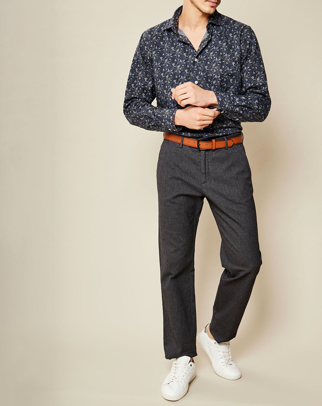 Hartford Chemise Slim Shetland Crew blue/vert/marine