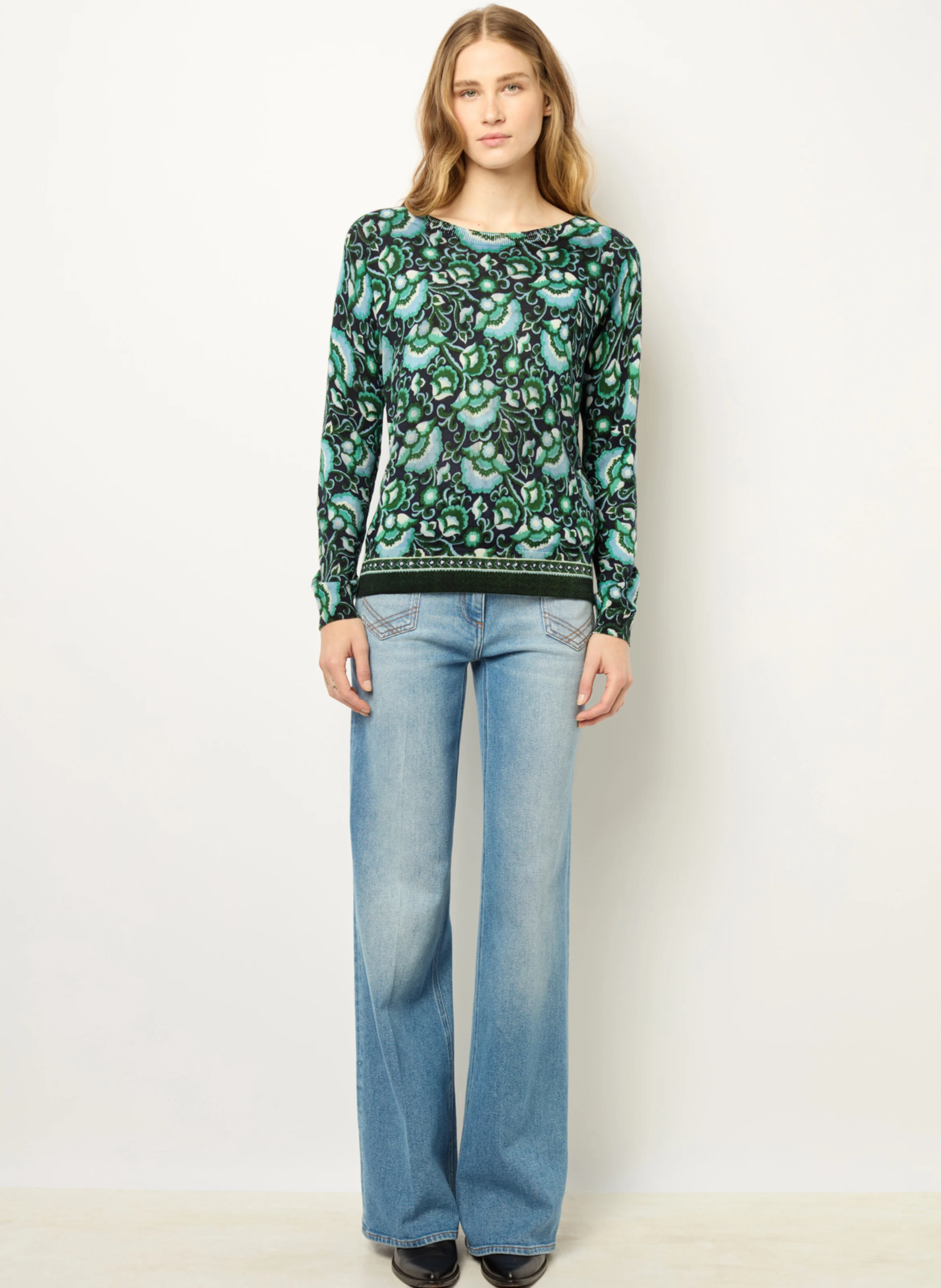 JOANA - Pull ajusté col rond en laine | Vert