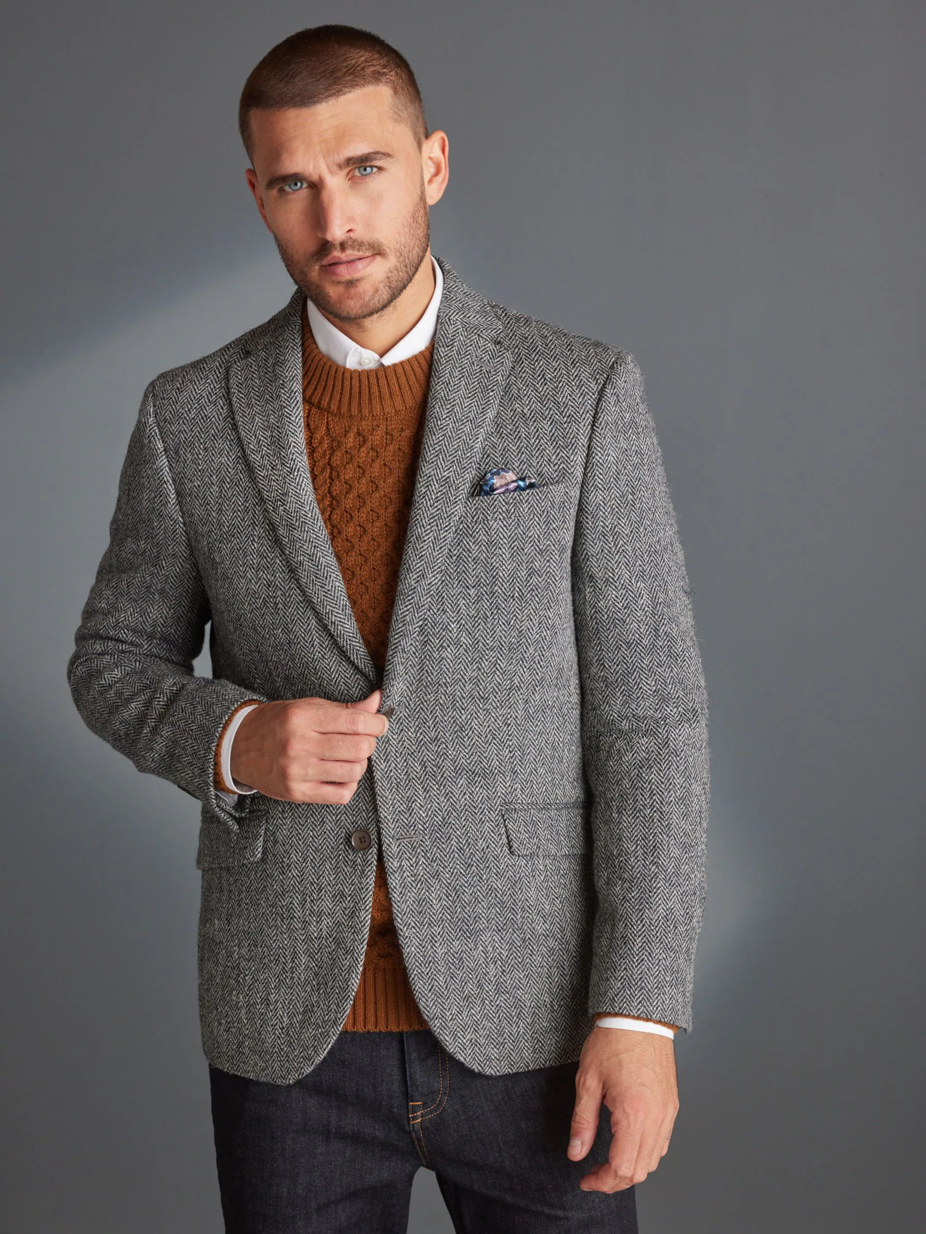 Grijs - Signature - Harris tweed Britse wollen blazer