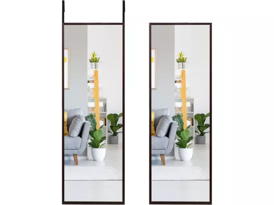 Miroir à suspendre sur porte avec crochets de suspension réglables, 36,5 x 107 cm (brun)