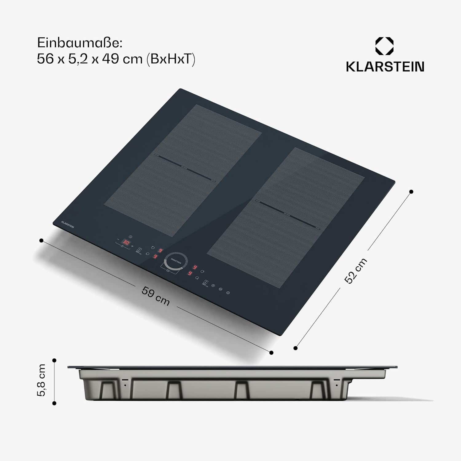 Klarstein Delicatessa 60 Induktionskochfeld – 4-Zonen-Einbaukochfeld, 7.000 W Mit Flexizone Und Thermoboost, Schieberegler, Kindersicherung, Glaskeramik Schwarz, 59-cm-Design