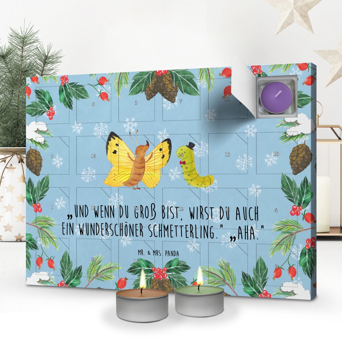 Mr. & Mrs. Panda Geurkaars Adventskalender Rups Vlinder - Pastelblauw