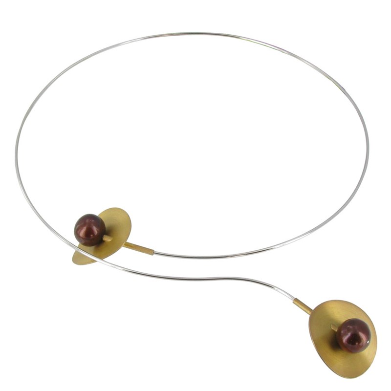 Collier Ras de Cou Argent 2 Nénuphars Vermeil Perle Cuivrée