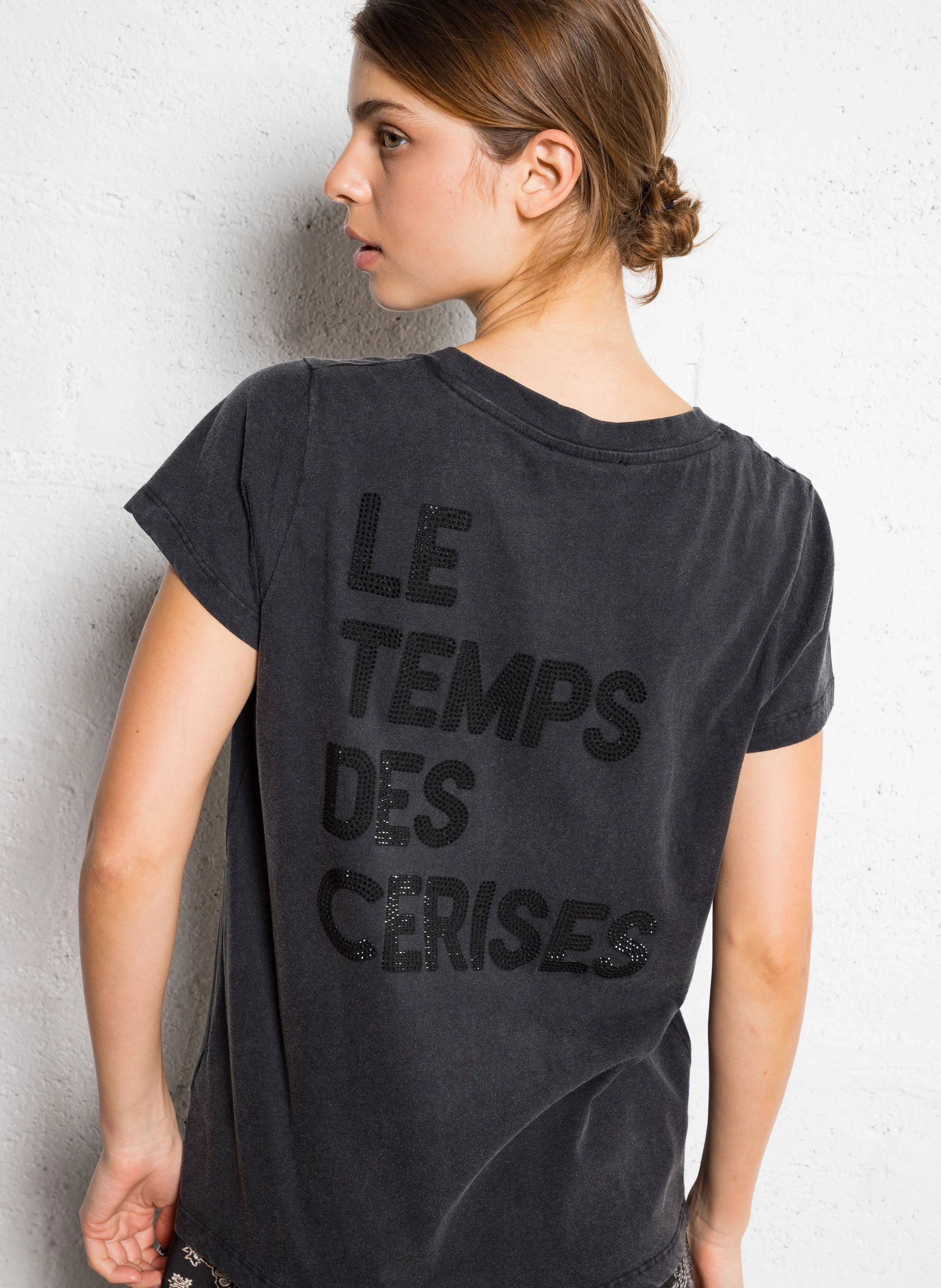 HAGRI - Tee-shirt à strass en coton mélangé | Noir