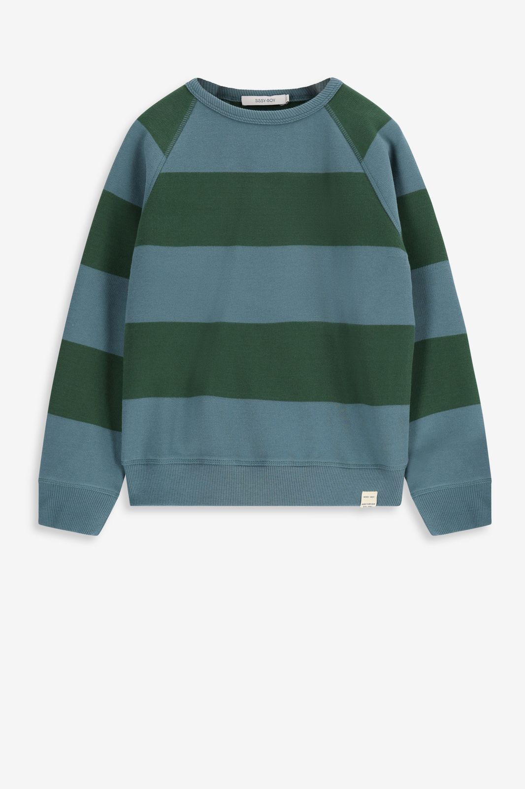 Blauw met groen gestreepte sweater