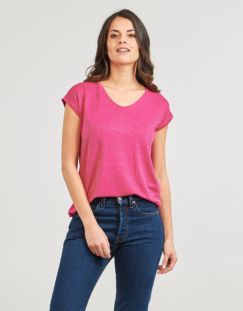 Pieces - PCBILLO TEE LUREX STRIPES - Rose
