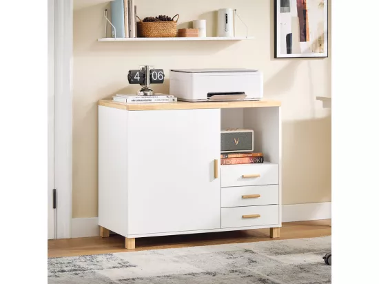 SoBuy ASK07-WN Caisson de Bureau, Support Imprimante, Organiseur Bureau, Meuble de Rangement Bureau, Caisson de Rangement avec Tiroirs, – 90x45x75 cm