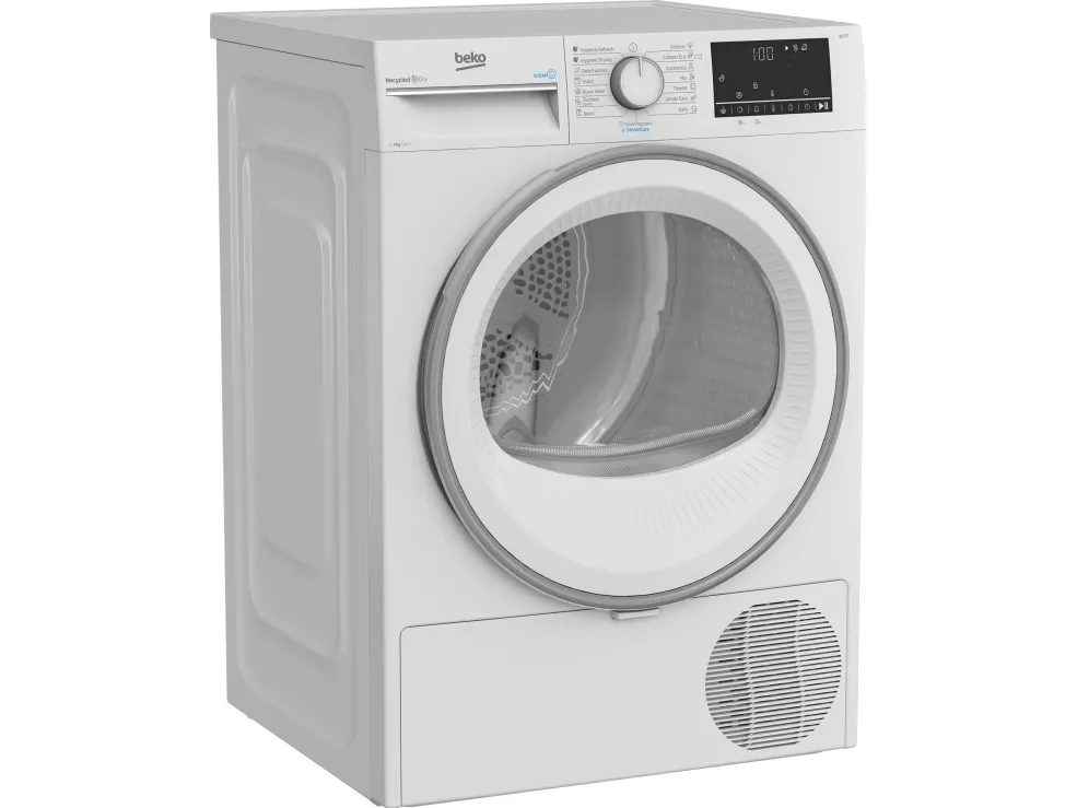 Beko B3T67230, Fritstående, Front-læsning, Varmepumpe, Hvid, Dreje, Rustfrit stål