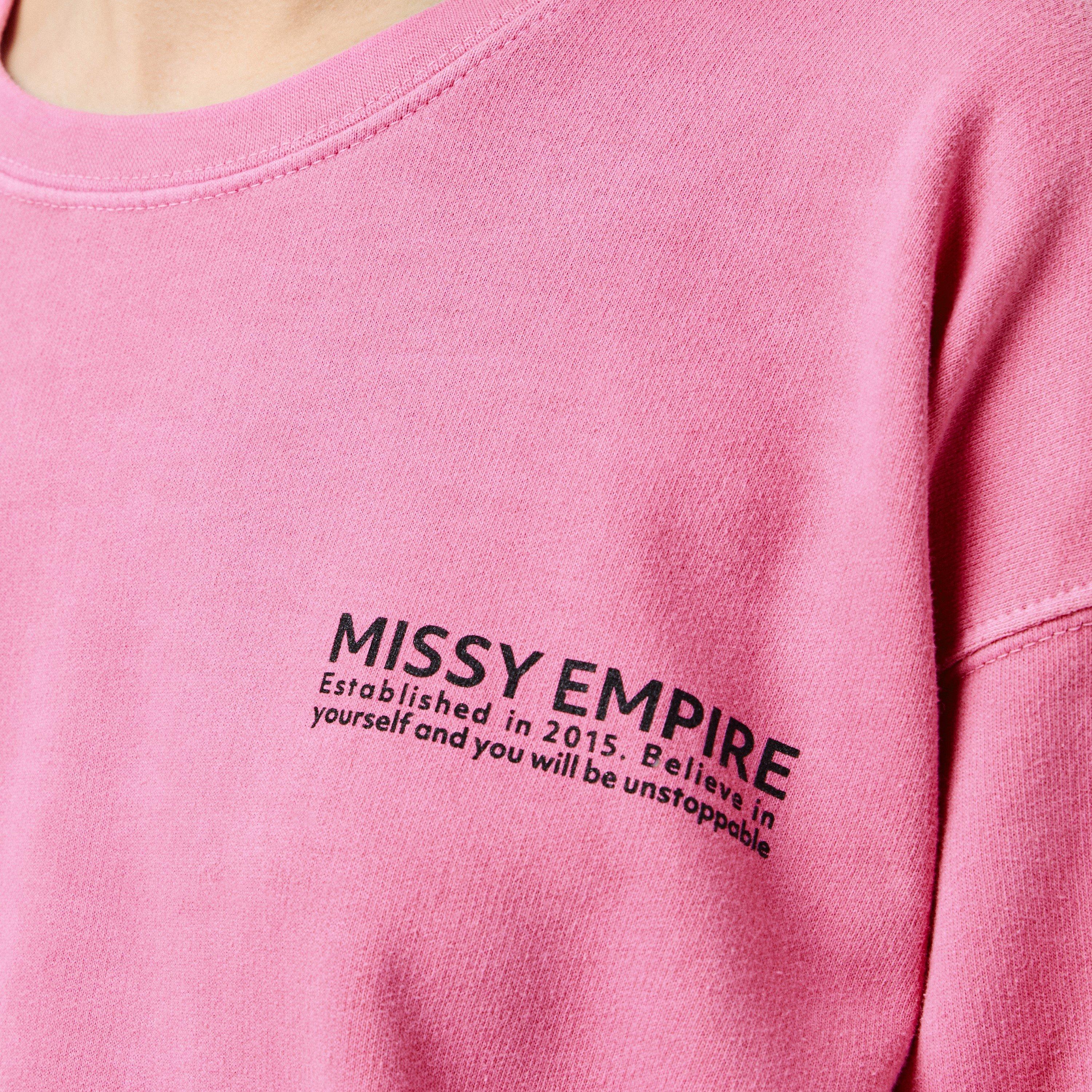 Missy Empire Alesha Pink Missy Empire Text Oversized Sweatshirt