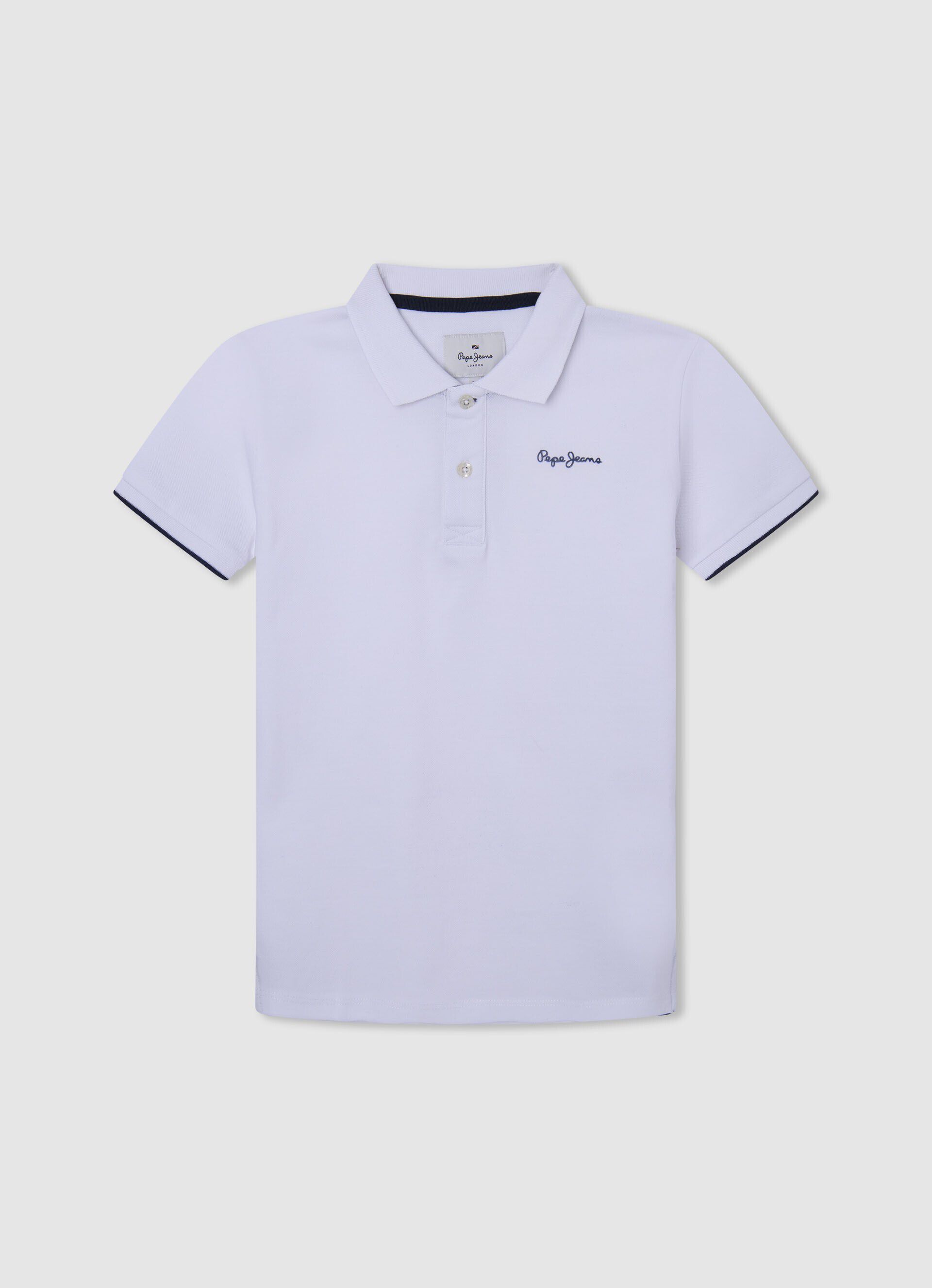 CAMISA POLO ALGODÃO PIQUÉ LOGOTIPO BORDADO - branco