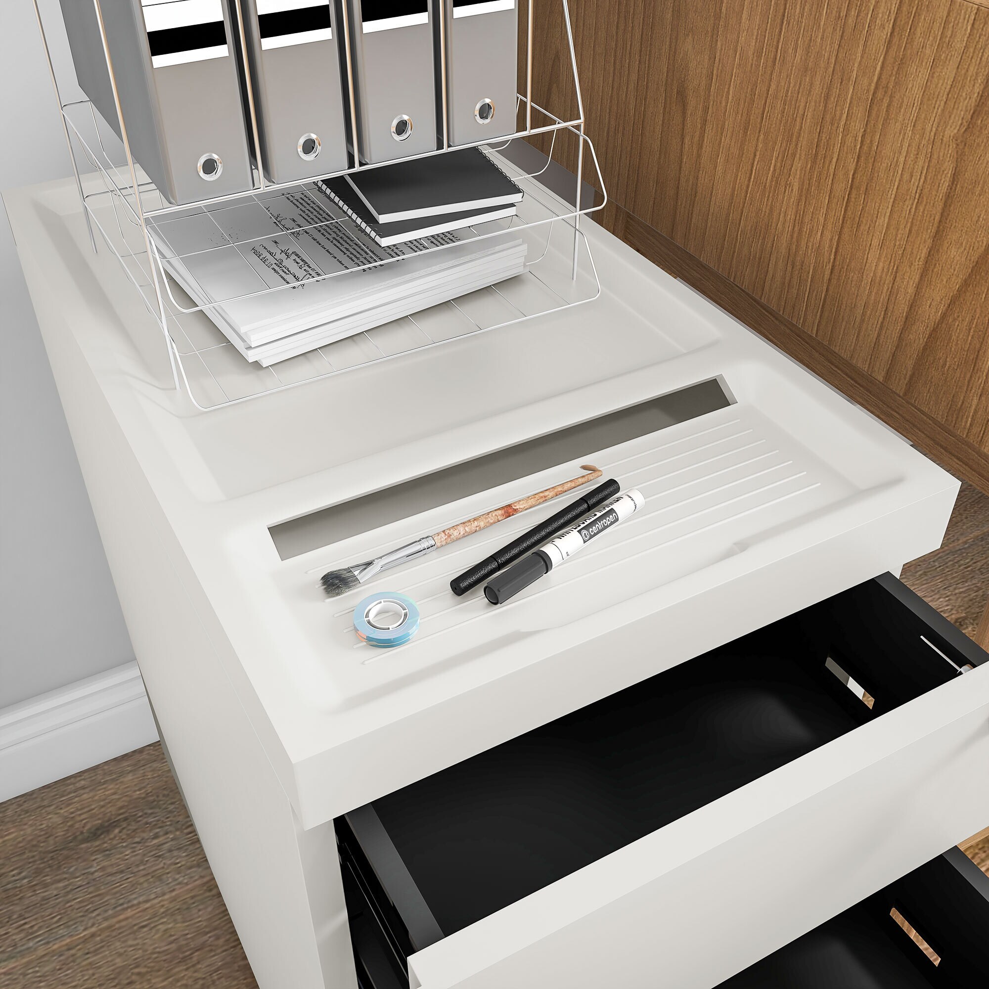 HOMCOM Aktenschrank mit praktischen Rollen weiß 30L x 50B x 61H cm