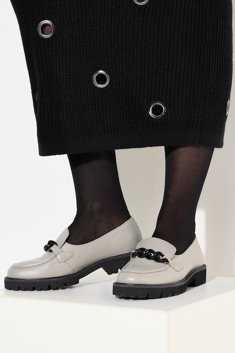 Leder-Loafer, Chunky-Kette, Weite H