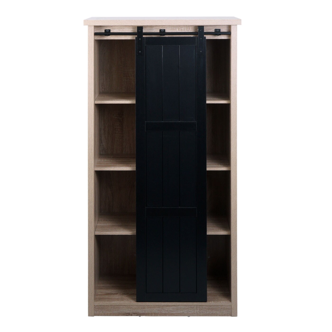 Schrank MCW-K75, Kommode Highboard, Schiebetüre 8 Staufächer, Holz-Optik Industrial Metall 163x76x38cm ~ naturfarben